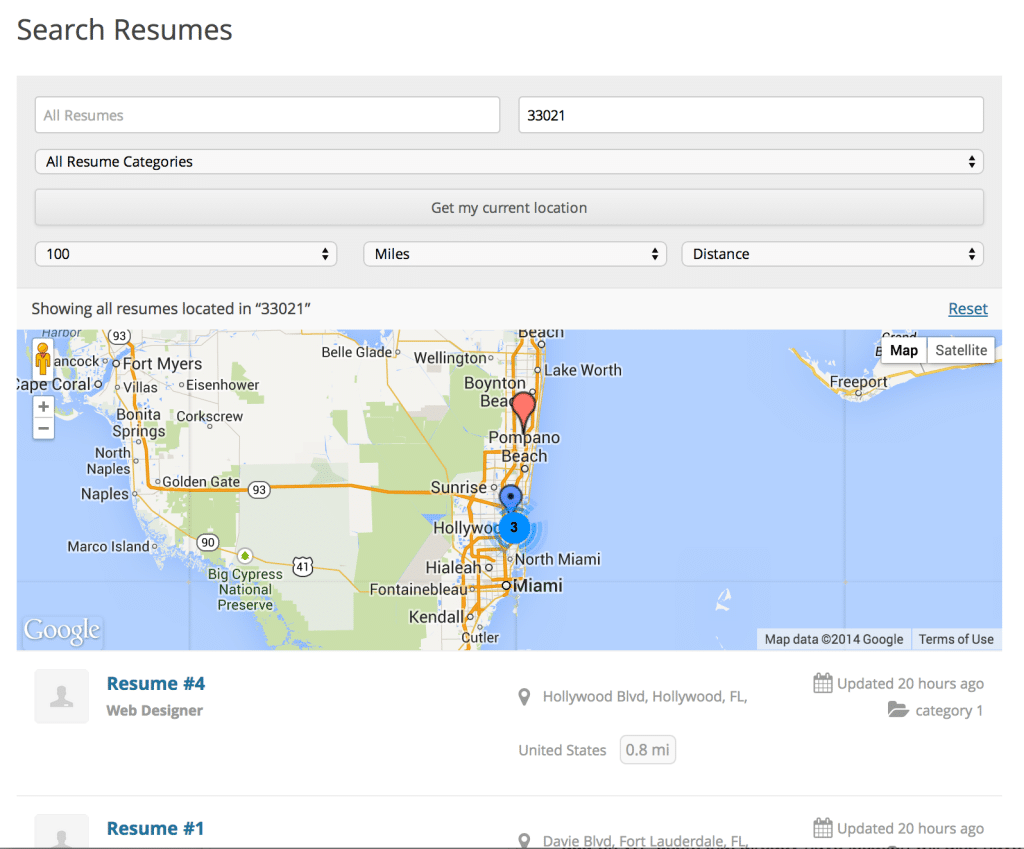 Resumes Geolocation Search Form